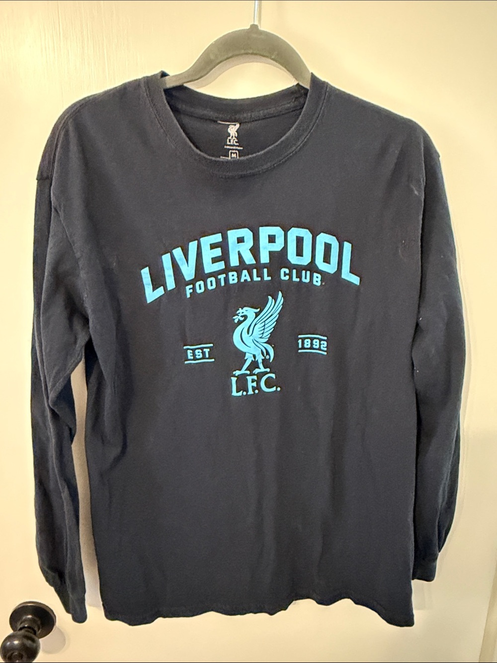 Liverpool Long Sleeve Tee in Navy with Light Blue Logo